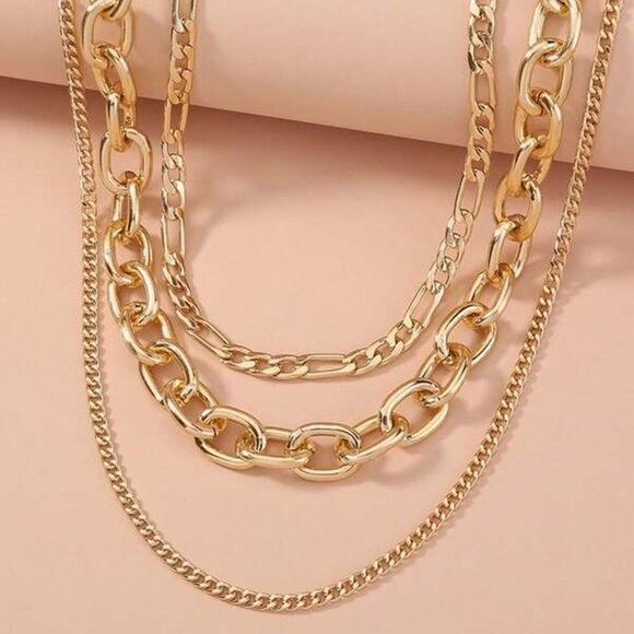 14K Gold Filled Layered Chunky Chain Necklace - Picture 2 of 3